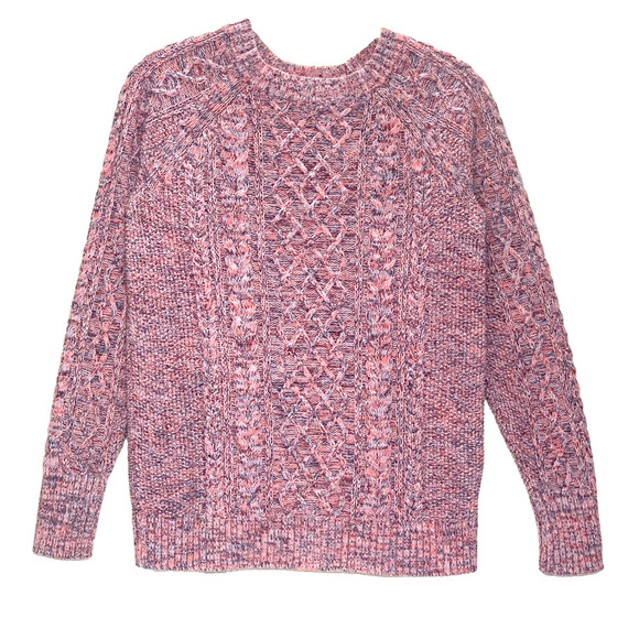 GAP Double Cable Knit Crewneck Sweater Ws Small Pink Marled Fisherman Cotton EUC - Picture 1 of 6